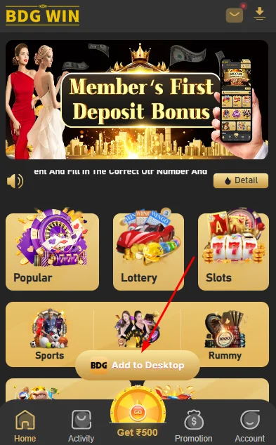 Click Add to Desktop to download the BDG Win APK file